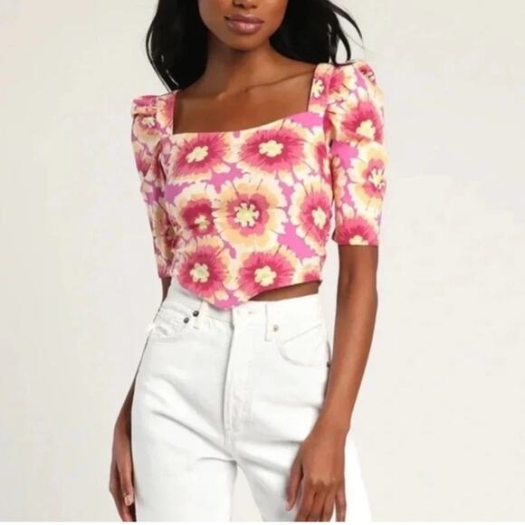 Free People Pink Combo Give Me More Floral Top Sz M NWT - Picture 1 of 13